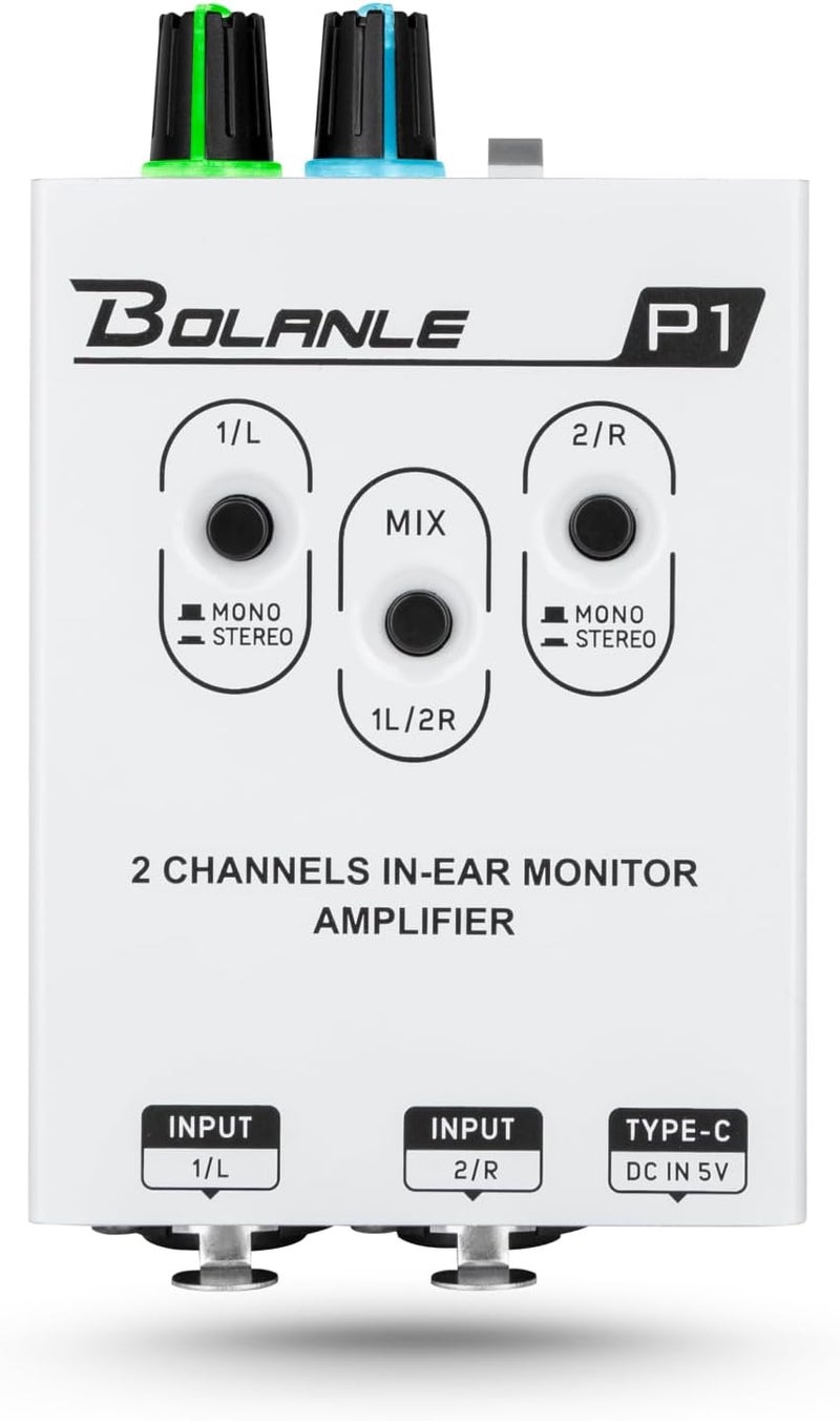Bolanle P1 Portable in Ear Monitor Amplifier, Headphone Amp with XLR and TRS Input 3.5mm Output, Headphone Amplifier with Stereo/Mono Switch for Keyboardists, Drummers, Guitar (Dual Channel) - Image 1